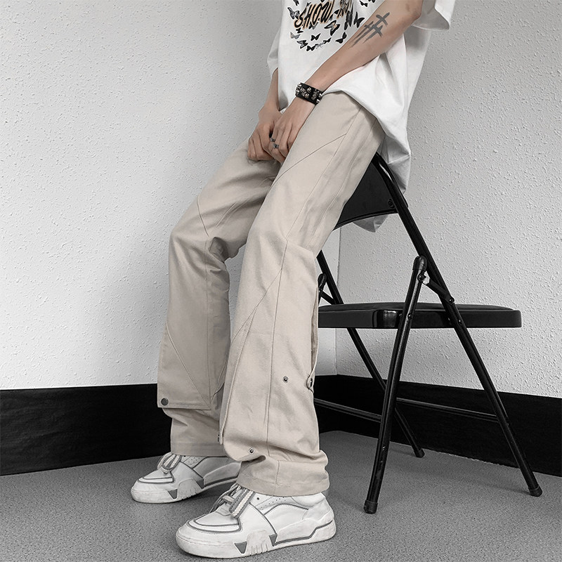 港风夏款男休闲工装裤按扣拼接直筒宽松长裤h3932P45,男装休闲裤,星座1013-1