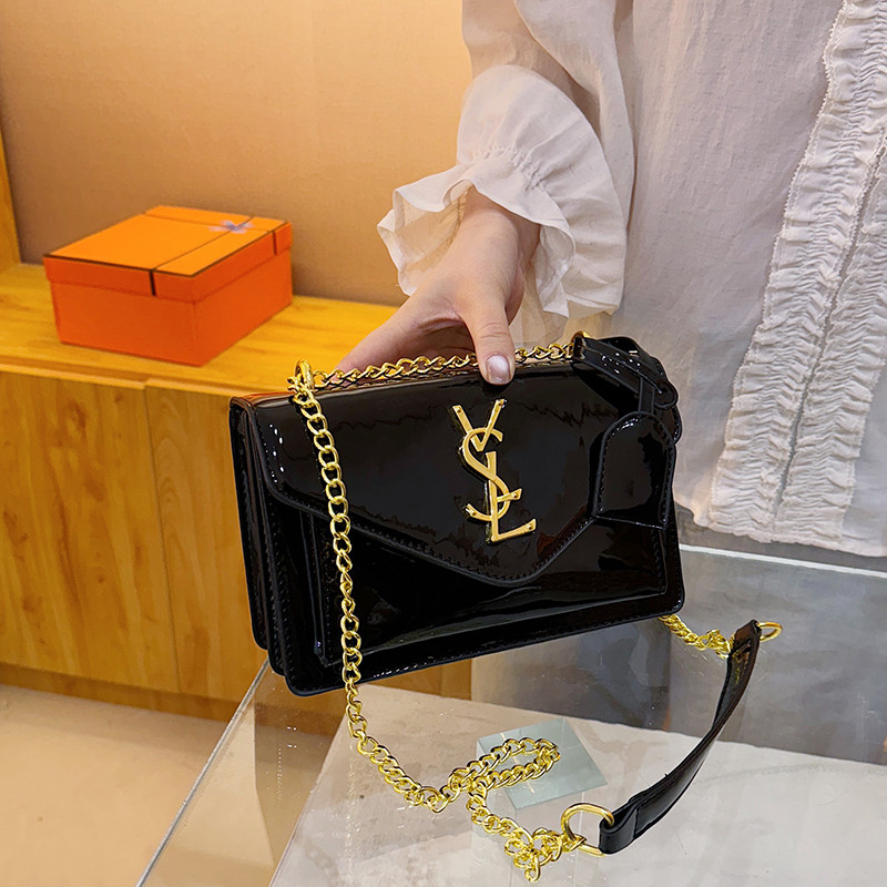 亮面小包包时尚流行字母小方包欧美潮包新款女包链条单肩斜挎包