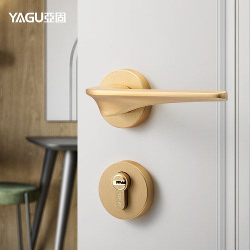 轻奢现代门锁室内卧室房门锁实木分体门锁具简约金色静音门锁