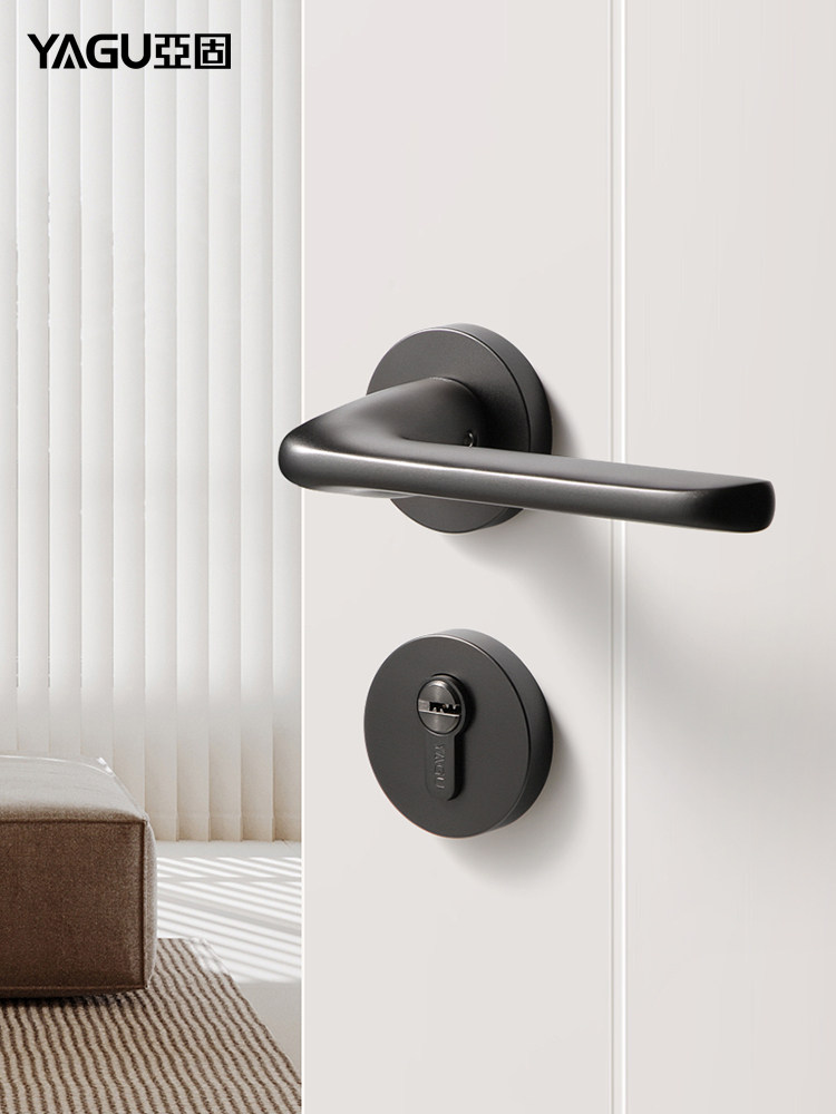 雅古室内门锁卧室房间沉默斯堪的纳维亚后现代黑灰色木门锁分裂铝,基础建材,机械门锁,淘宝优惠券,粉丝福利购,淘宝优惠卷