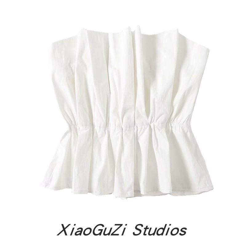 高腰褶皱抹胸上衣花苞辣妹