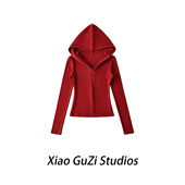 小谷姿秋冬德绒辣妹半拉链连帽卫衣修身 内搭上衣紧身弹力显瘦高腰