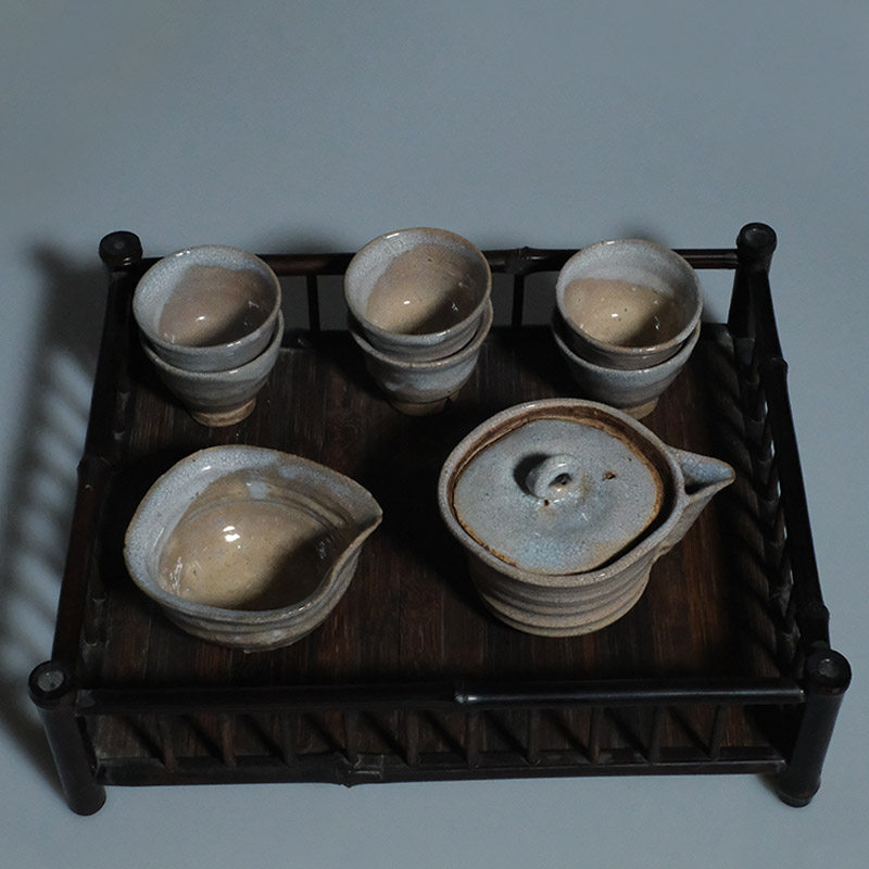日本萩烧名门名家大和松绿宝瓶茶壶茶具套装
