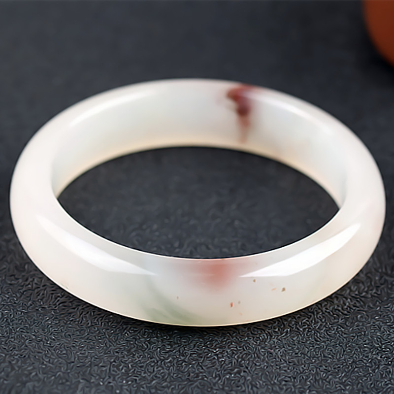 桂林鸡血玉手镯冰种三彩粉色贵妃料57圈口正品天然广西玉石镯子女