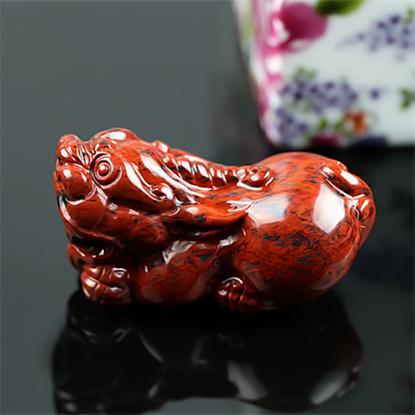 桂林鸡血玉貔貅吊坠全红大红袍玉化红乾坤料正品广西天然玉石挂件