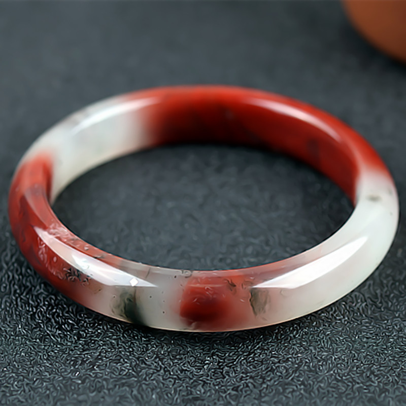 桂林鸡血玉手镯冰种三彩贵妃料55圈口正品天然广西玉石玉镯子女