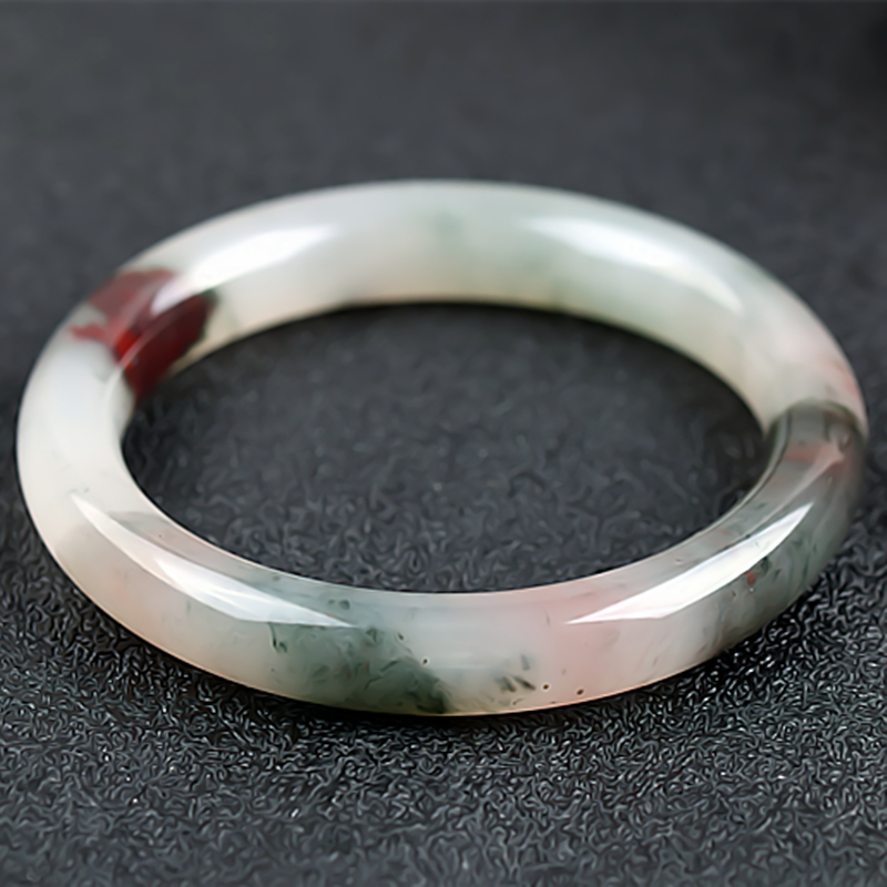 桂林鸡血玉手镯冰种三彩粉色贵妃料53圈口正品天然广西玉石镯子女