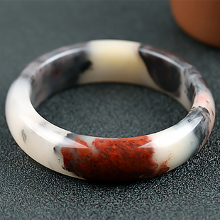 桂林鸡血玉手镯冰种五彩水墨画意境料54圈口正品广西天然玉石镯子