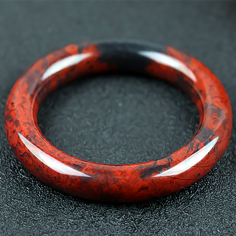 收藏级 桂林鸡血玉手镯黑底红大红袍乾坤料57圈口正品玉石镯子