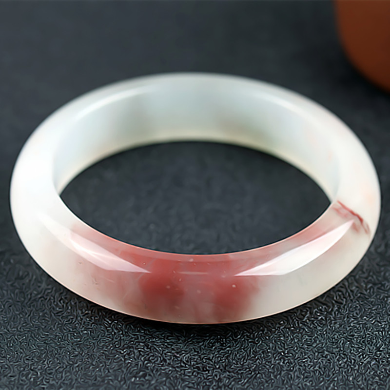 收藏级 桂林鸡血玉手镯冰种三彩贵妃料56圈口正品天然玉石镯子女