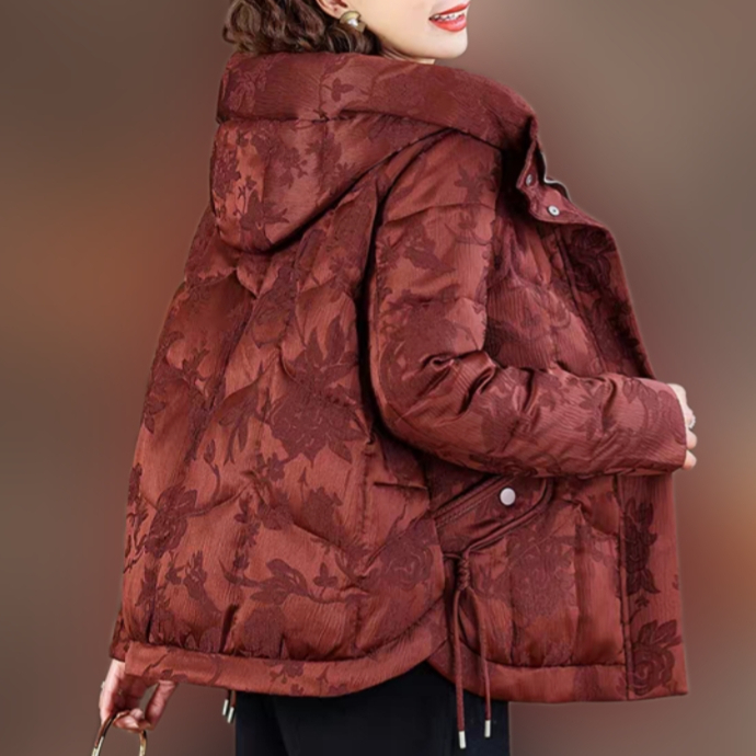 【连帽鹅绒服】香云纱填充90白鹅绒保暖提花鹅绒拉链外套dz340