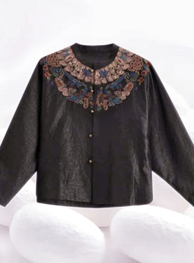 [金丝盘绳云肩外套]100%桑蚕丝原龟香云纱刺绣奢品上衣dz500