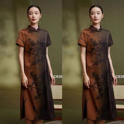 【竹影连衣裙】定位花香云纱长裙子100桑蚕丝dz111