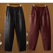 dz156 可拆卸填充100%桑蚕丝香云纱侧拉链长裤 龟纹小脚裤 棉裤