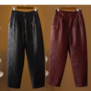 可拆卸填充100%桑蚕丝香云纱侧拉链长裤 棉裤 dz156 龟纹小脚裤