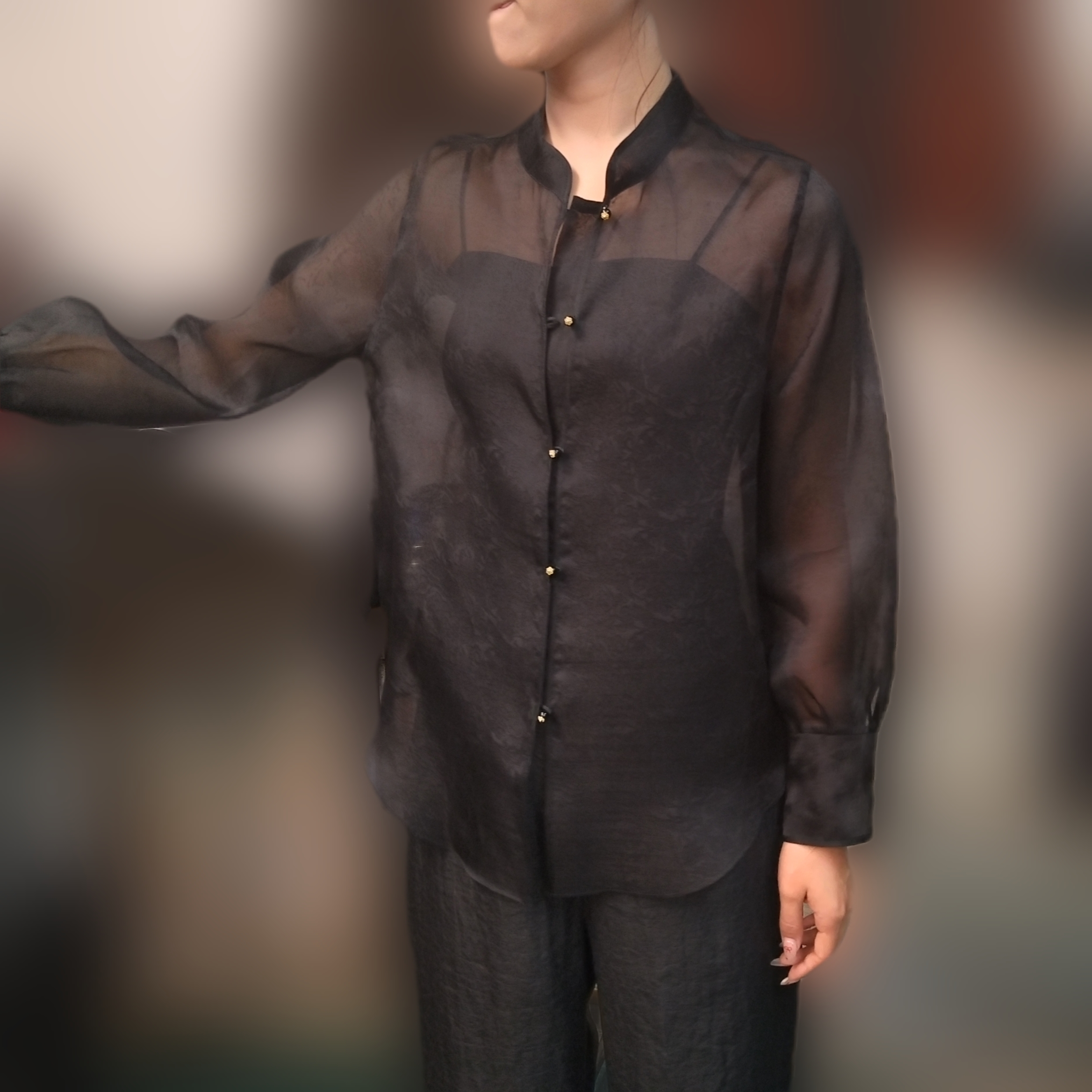 【真丝销防晒】100桑蚕丝上衣欧根纱国风衬衫优雅防晒服dz068