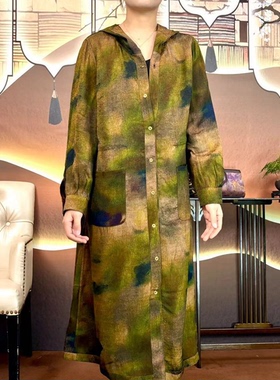 【水墨连帽风衣裙】红云纱双面穿双面口袋香云纱风衣长裙tt2008