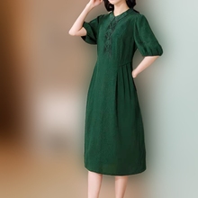 【冠乐绉绿色短袖连衣裙】香云纱收腰显瘦日常裙子高端精致yn8086