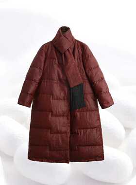 【100%桑蚕丝龟纹鹅绒服】带围巾双面穿填充90鹅绒加长加厚dz268