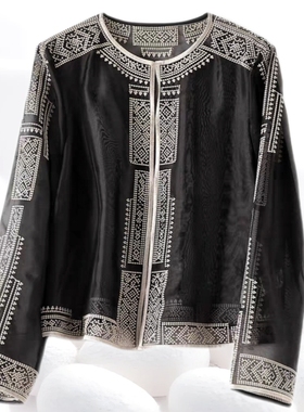 【打籽绣缂丝上衣】100桑蚕丝欧根纱真丝绡开衫外套ds2995