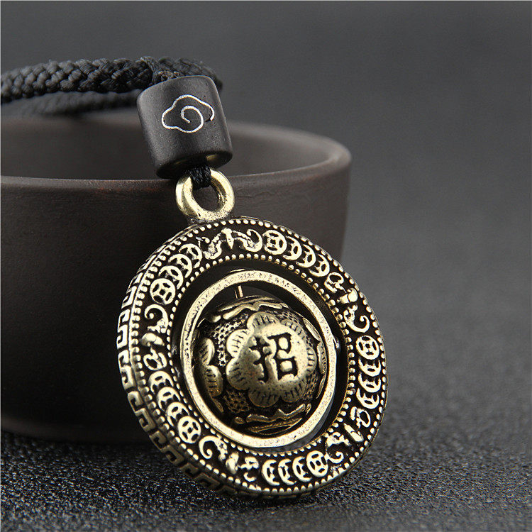 黄铜手工复古招财进宝时来运转吊坠挂件随身女男项链饰品转运平安