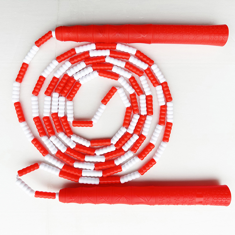 双色软硬珠子竹节跳绳可调节