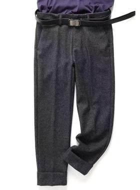 秋冬大码西裤轻熟宽松秋冬直筒休闲商务长裤灰色毛呢加厚休闲裤