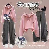 2025新款 裤 秋装 高腰工装 两件套潮 连帽卫衣学院风长袖 女中大童套装