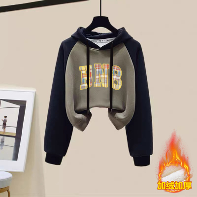 青少年中大童加绒加厚长袖卫衣女