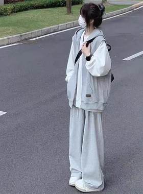 学院风中大童时髦洋气卫衣套装女