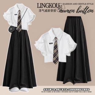 女童夏装jk裤裙套装12岁13中大童学生洋气短袖衬衫小个子两件套潮