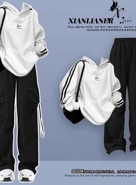 12到13一15岁大童女装秋季套装初中学生少女宽松卫衣工装裤两件套