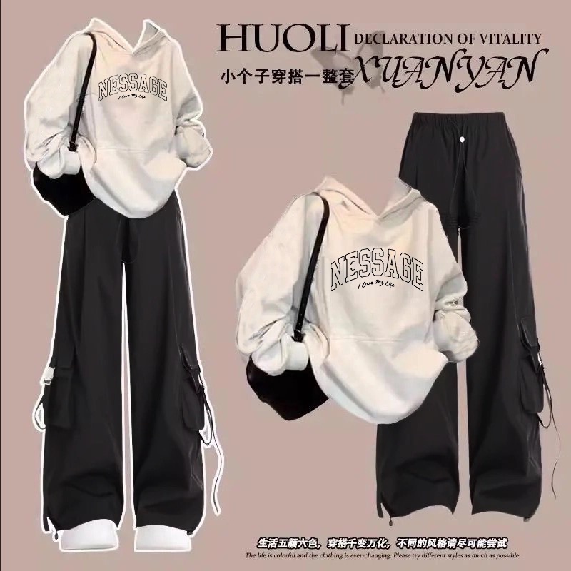 11-17岁初中学生套装女2025秋季大童少女炸街卫衣女+工装裤两件套