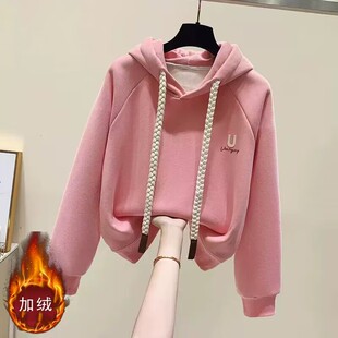 12岁女大童连帽卫衣秋冬加绒加厚15初中学生13少女孩休闲宽松上衣