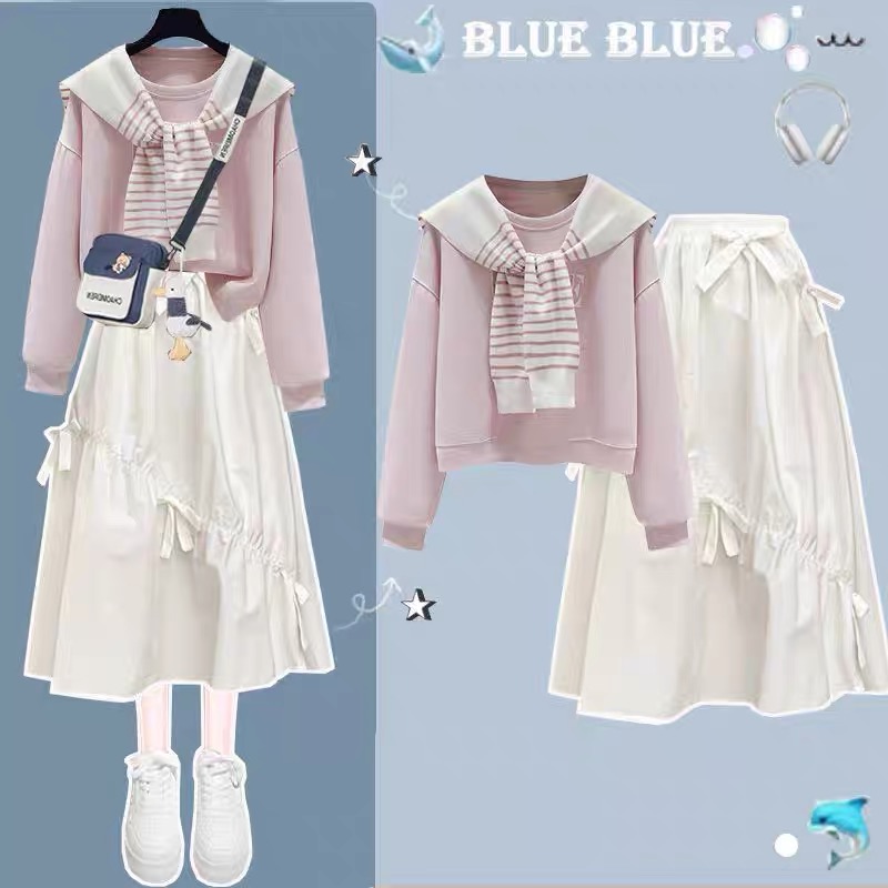 少女学院风半身裙2025秋装新款小清新洋气初中大童学生两件套装裙