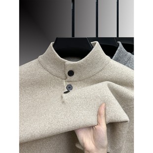 秋冬新款加厚毛衣男士立领针织衫套头带纽扣男半高领双袖口打底衫