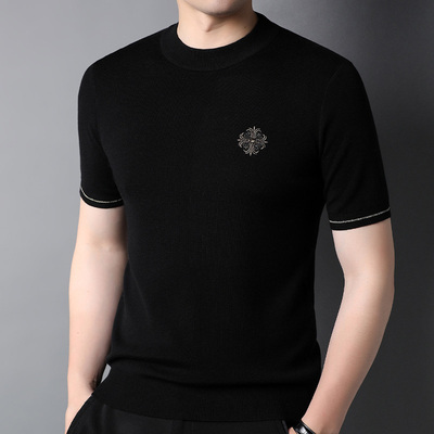 冬季加厚针织短袖男羊毛衫T恤