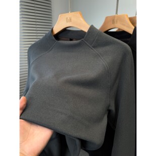 一字半高领打底衫男磨毛德荣绒t恤男长袖内搭中青年冬季休闲上衣