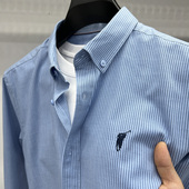 马标刺绣 竖条纹休闲高端男装 外贸长袖 男士 经典 新款 衬衫 秋季 衬衣