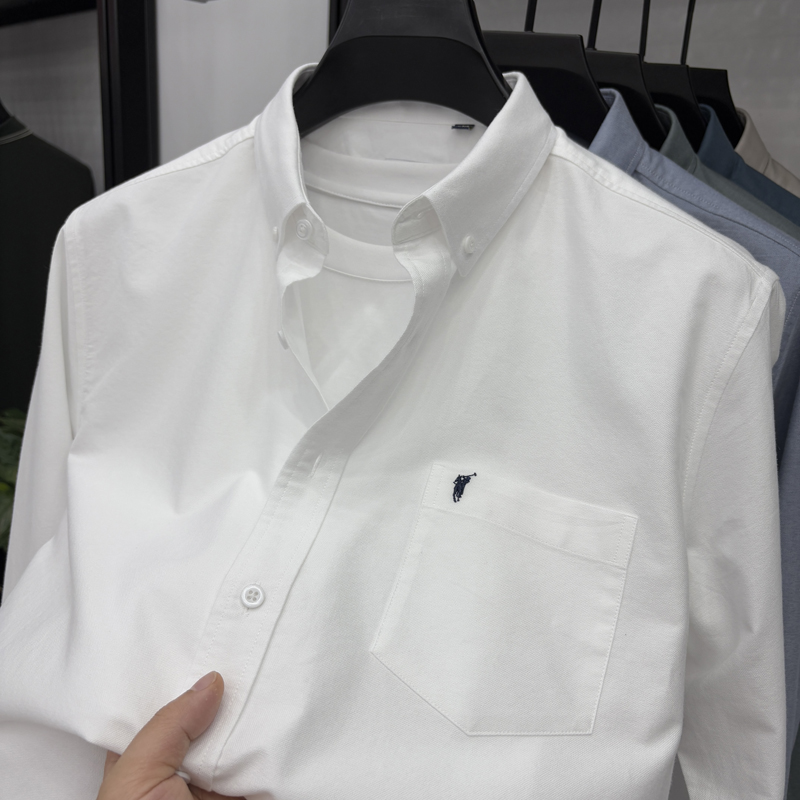 高级感牛津痞帅休闲纯白色长袖衬