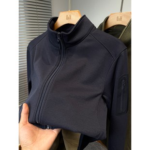 奥粒绒加绒加厚卫衣男款秋冬季户外运动休闲外套男装开衫半高立领