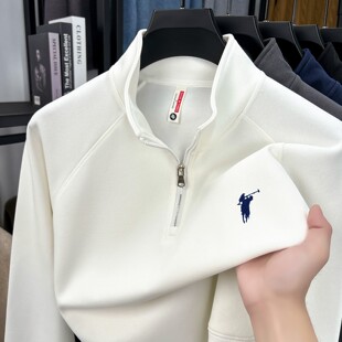 男士立领半拉链卫衣春秋新款刺绣休闲上衣青年宽松长袖男户外保罗