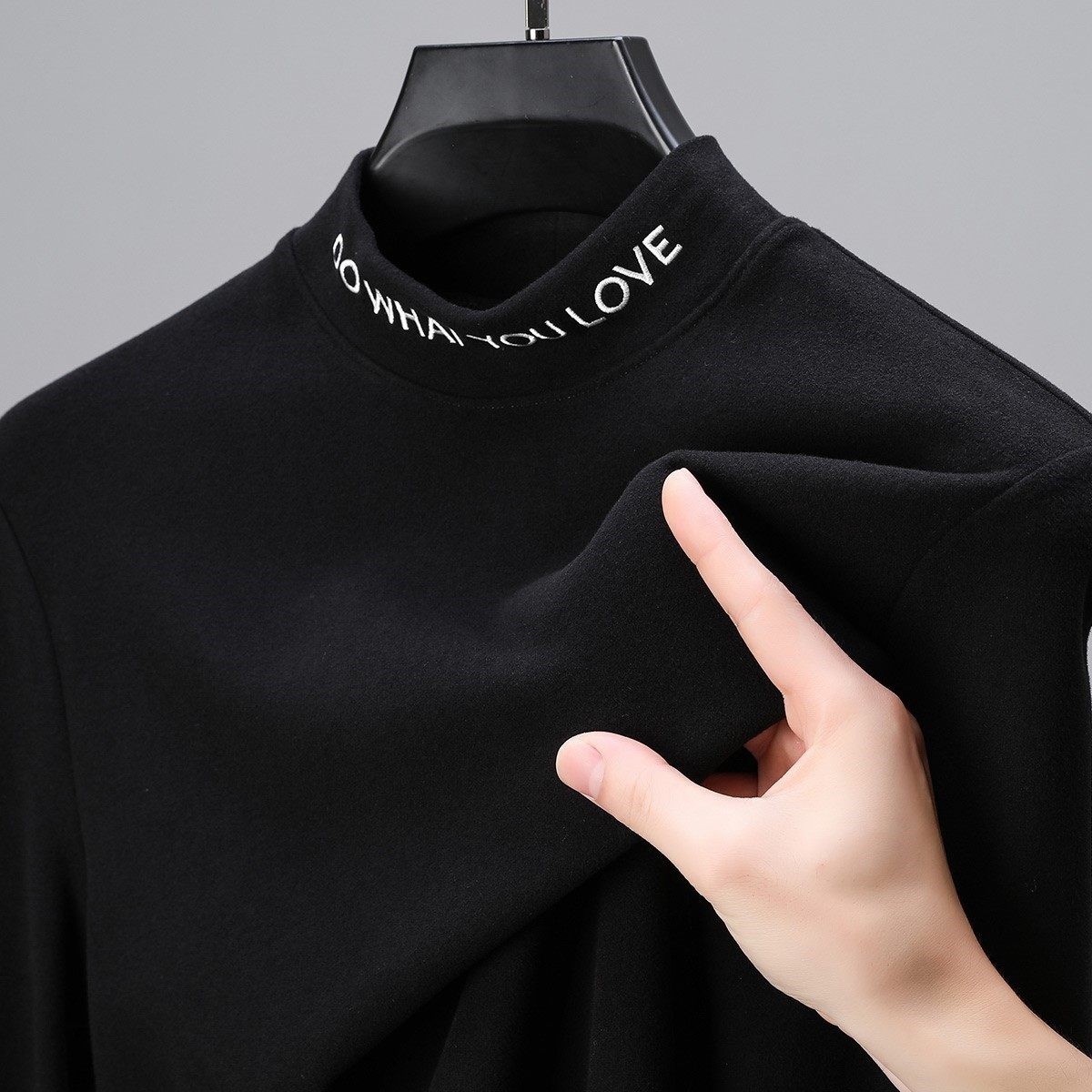 2024年秋季德绒长袖T恤男半高领潮流刺绣打底衫秋冬磨毛保暖内衣,男装,T恤,淘宝优惠券,粉丝福利购,淘宝优惠卷