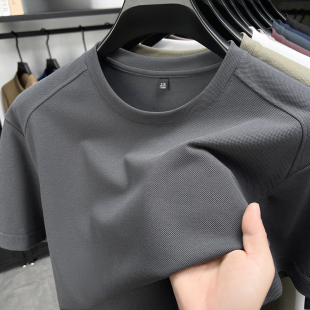 高端款男士短袖T恤2025年夏季新品纯棉100%时尚休闲圆领纯色上衣
