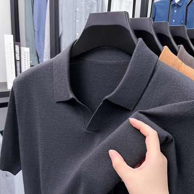 保罗春秋薄款针织衫男士短袖羊毛