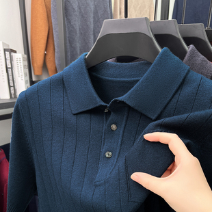 秋冬季翻领短袖毛衣男款针织衫半袖男士T恤Polo领休闲纯色打底衫