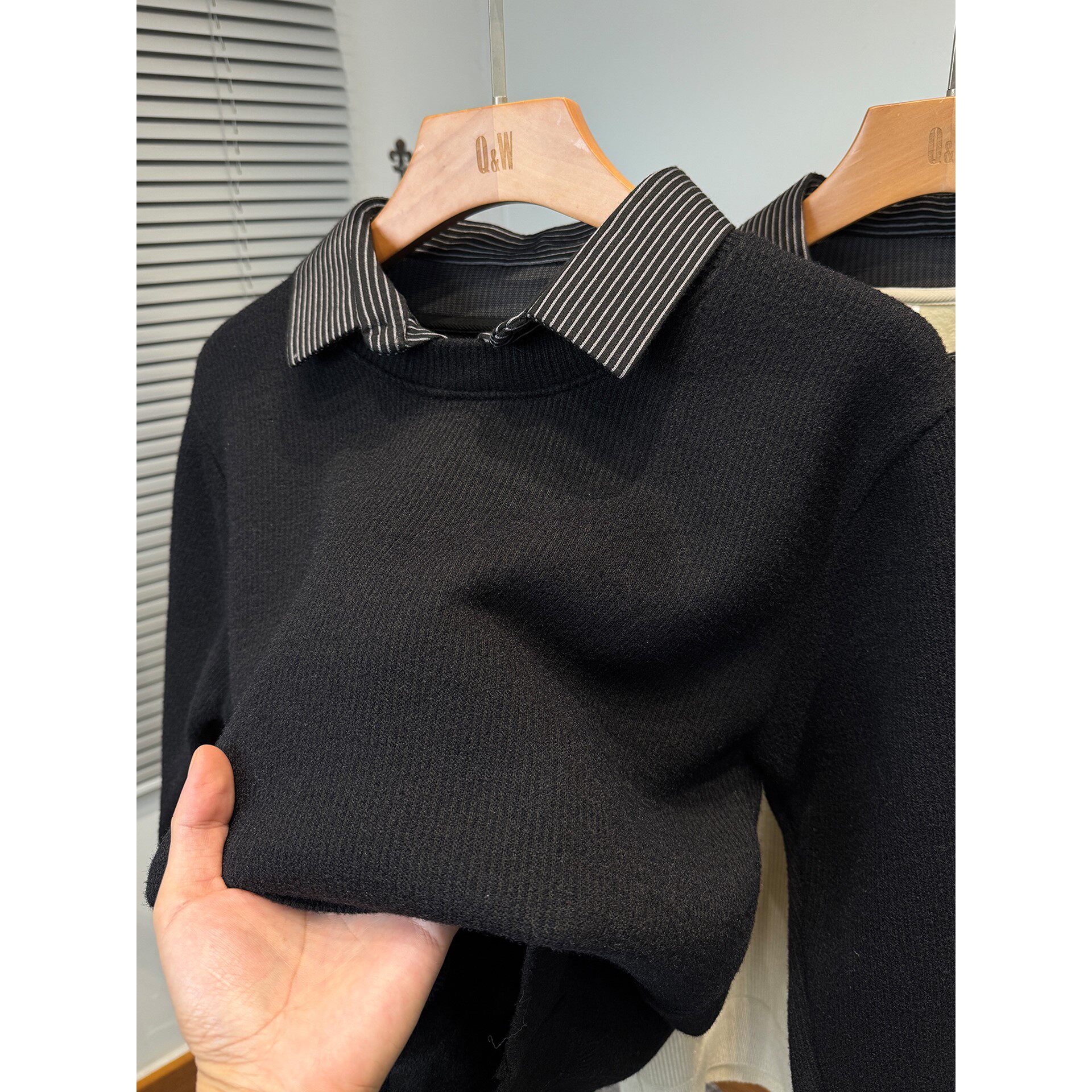 假两件衬衫领毛衣男加绒加厚冬季