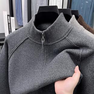 高级感拼接插肩开衫男针织衫秋冬款男装纯色拉链立领休闲毛衣外套