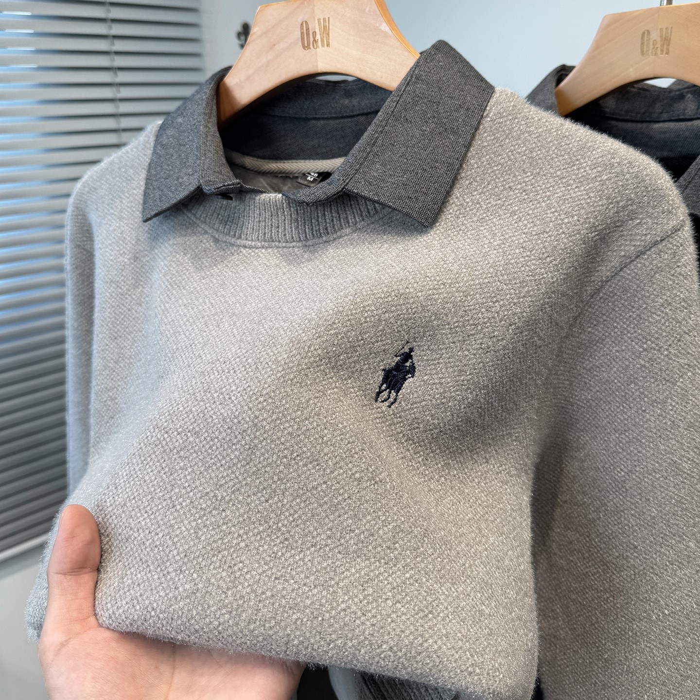 高端雪尼尔假两件衬衫领毛衣男冬