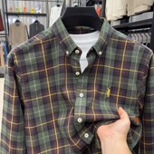 保罗刺绣全棉长袖 休闲宽松上衣商务男 格子衬衣男士 衬衫 男春秋新款